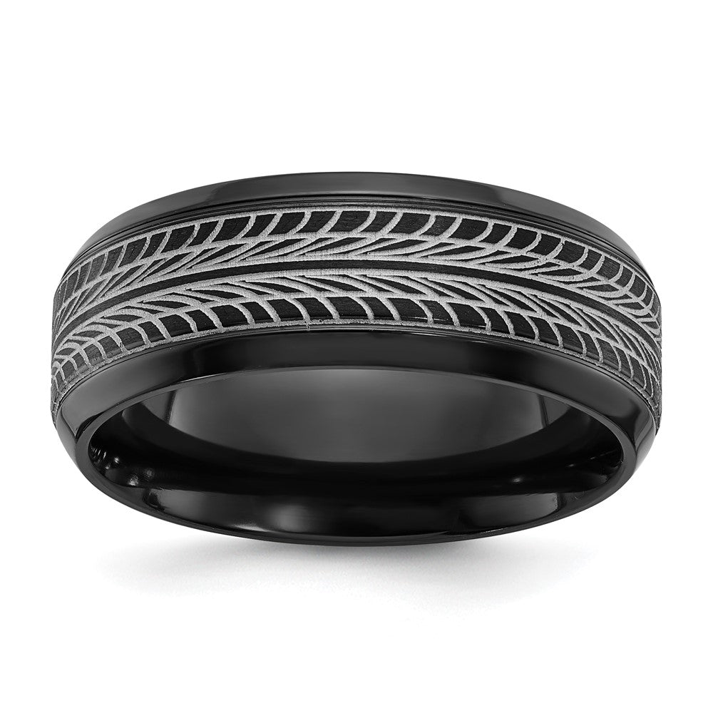Chisel Black Zirconium Polished Lasered Tire Design 8mm Band Size - 13
