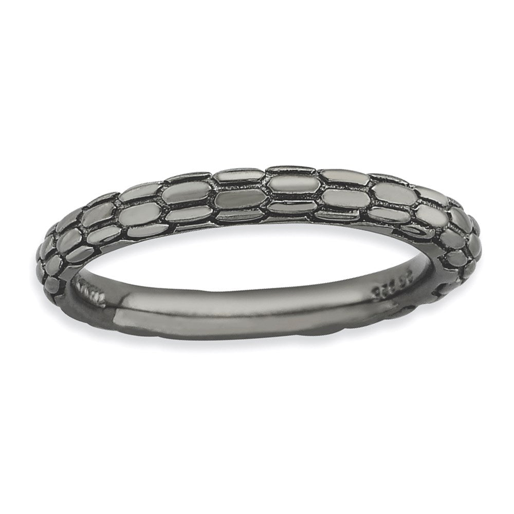 Sterling Silver Stackable Expressions Black-plated Domed Ring