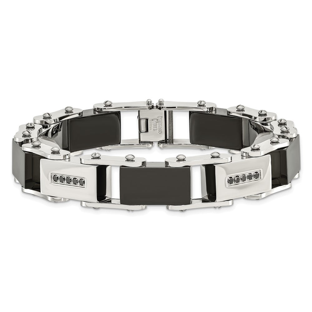 Stainless Steel Polished Black IP-plated with Black Diamonds 8.5in Bracelet 8.5 inches