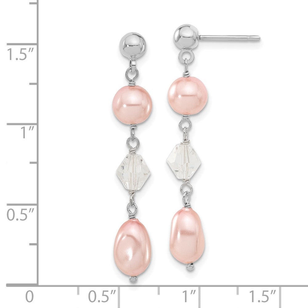 Rhodium-plated Kelly Waters Pink Simulated Pearl and Crystal Drop Earrings
