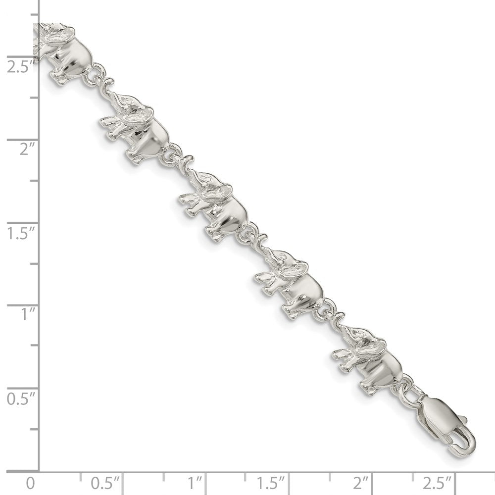 Sterling Silver Elephants Bracelet 8 inches