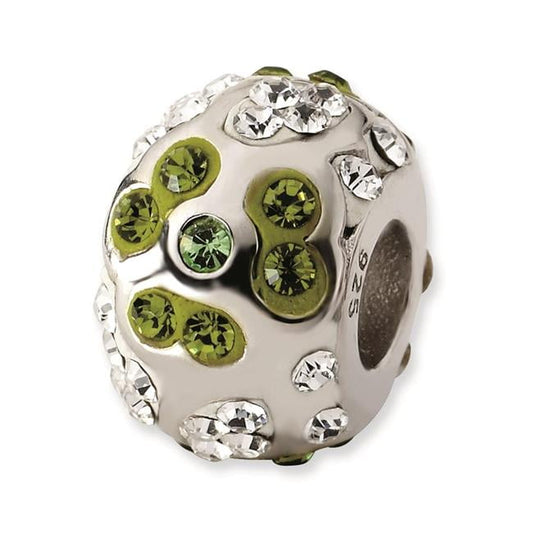 Sterling Silver White & Green Crystal Flower Bead
