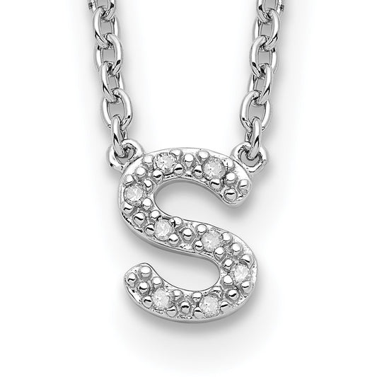 Sterling Silver Polished Diamond Initial s with 16 + 2 in ext Necklace