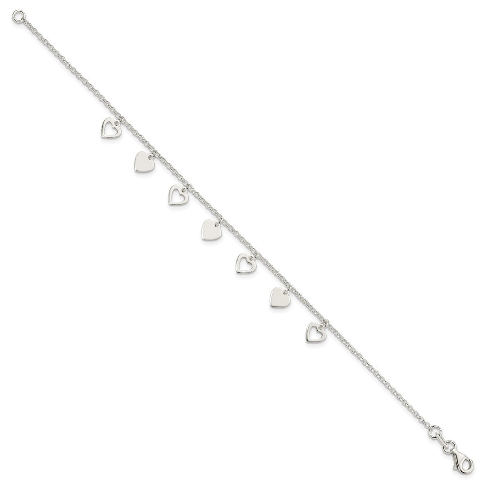 Sterling Silver w/ Hearts Bracelet 7.5 inches