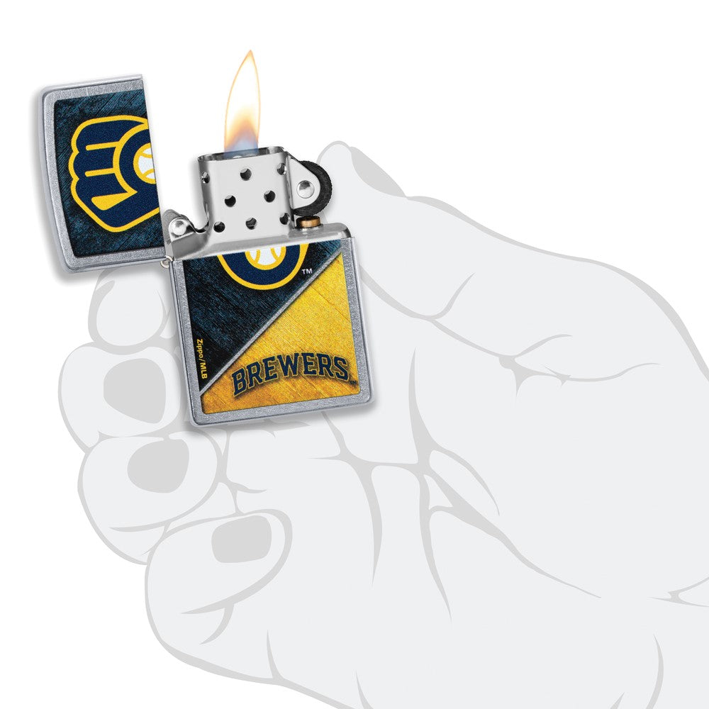 Zippo Street Chrome Milwaukee Brewers Color Image MLB Lighter