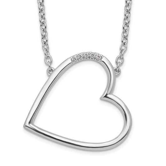 White Ice Sterling Silver Rhodium-plated 18 Inch Diamond Sideways Open Heart Necklace 18 Inches