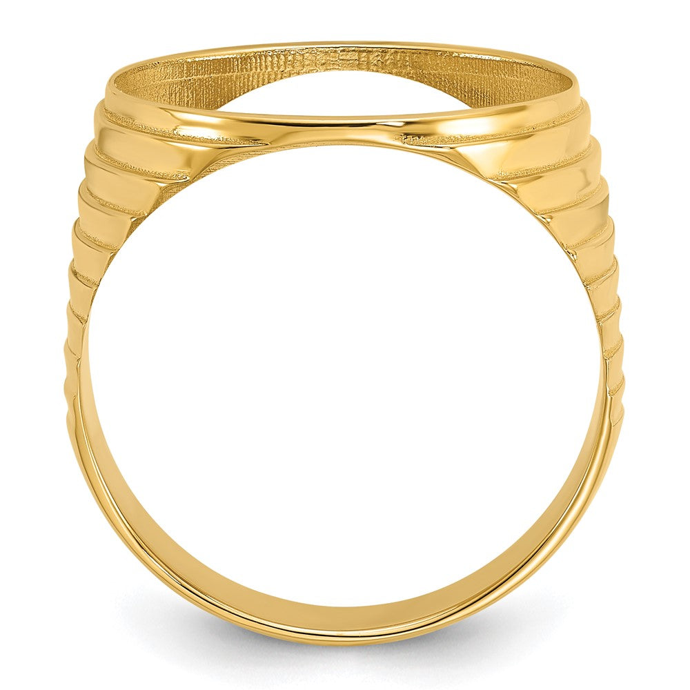 Wideband Distinguished Coin Jewelry 14k Men's Polished and Diamond-cut Ribbed Edge 16.5mm Coin Bezel Ring
