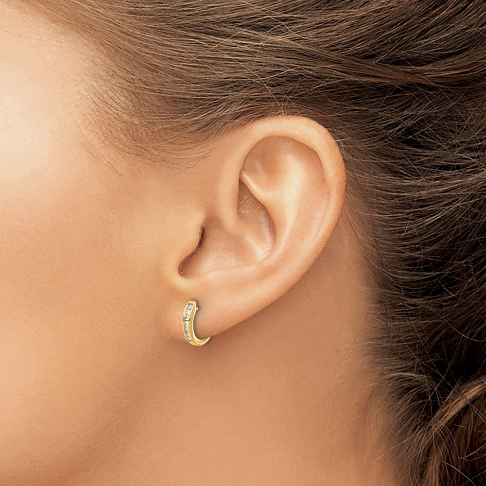 14k Gold Polished Diamond Hinged Hoop Earrings
