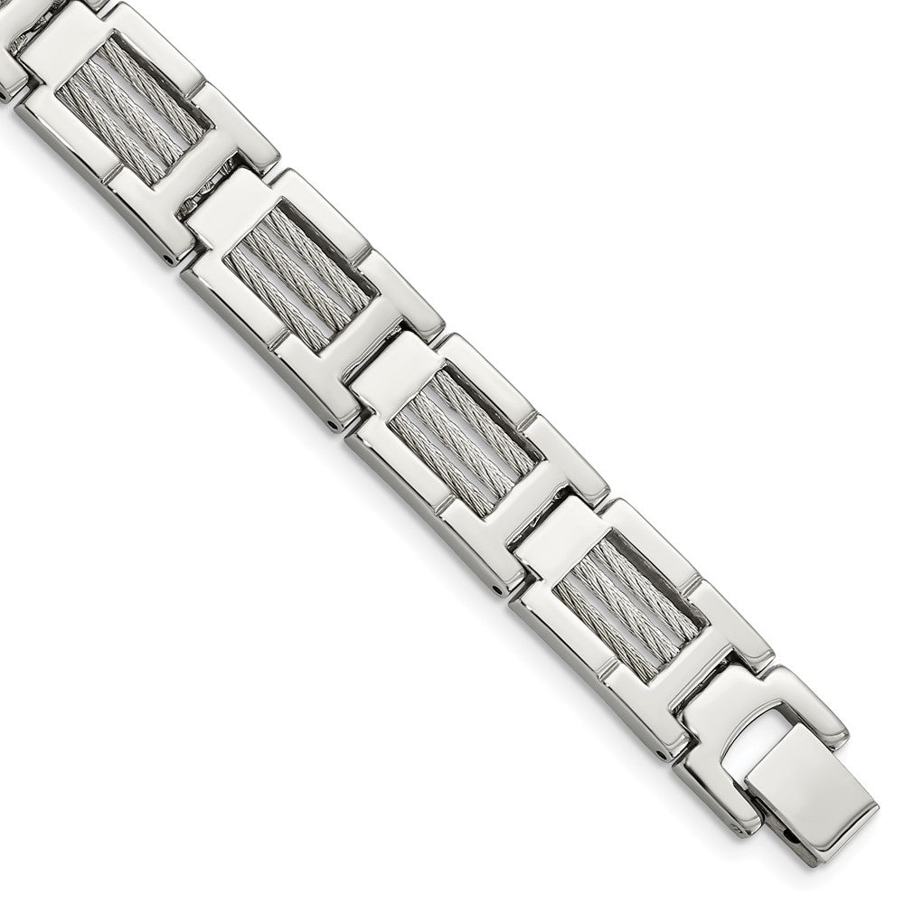 Stainless Steel 8.5in Brushed and Polished Wire Bracelet 8.5 inches