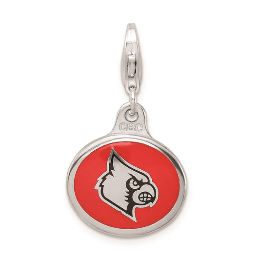 Amore La Vita Sterling Silver Rhodium-plated Polished Enameled University of Louisville Charm with Fancy Lobster Clasp