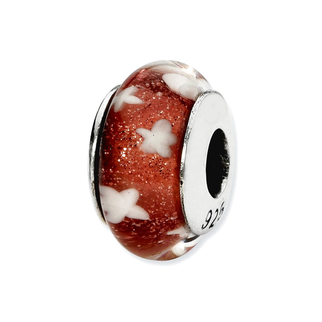 Sterling Silver Reflections Red/White Stars Hand-blown Glass Bead