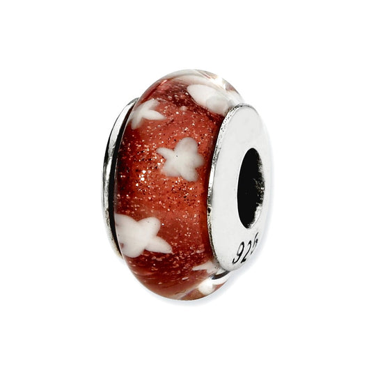 Sterling Silver Reflections Red/White Stars Hand-blown Glass Bead