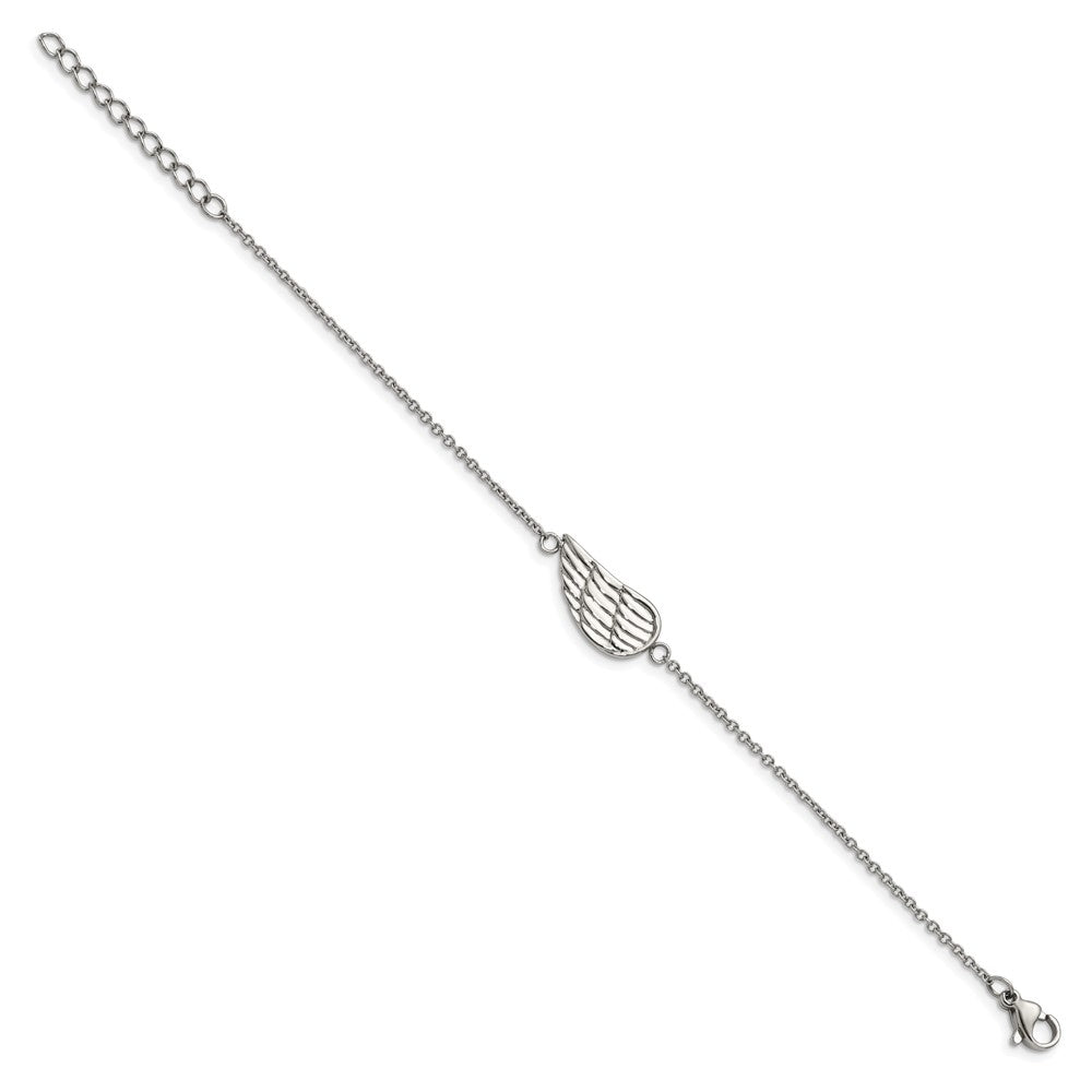 Stainless Steel Brushed & Polished Angel Wing w/1.25in ext. Bracelet 6.25 inches