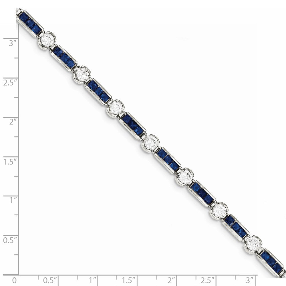 Sterling Silver Rhodium-plated Blue Glass and CZ 7.25 inch Bracelet 7.25 inches