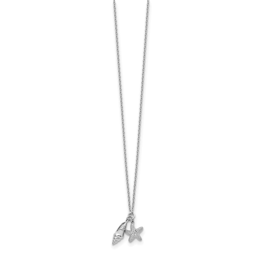 White Ice Sterling Silver Rhodium-plated 18 Inch Diamond Shell and Starfish Necklace with 2 Inch Extender 18 Inches