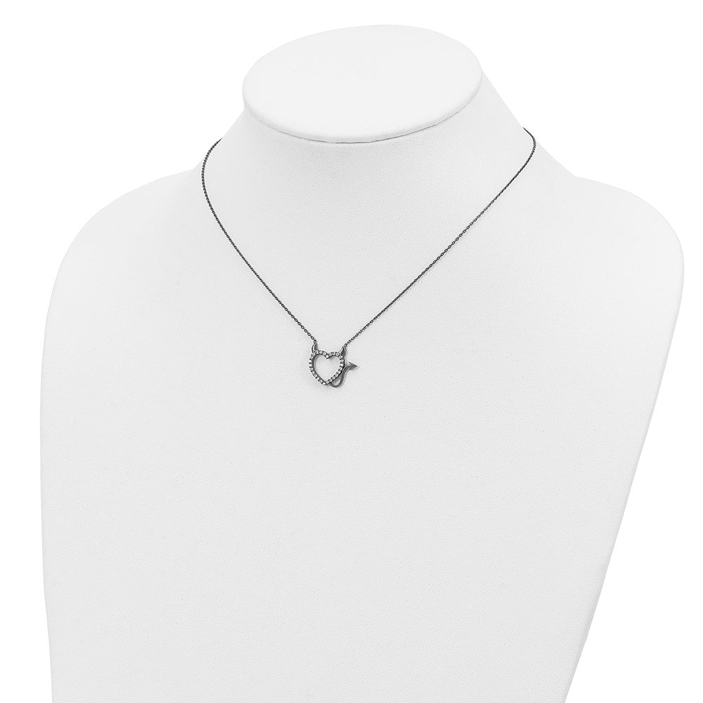 Sterling Silver Black Ruthenium Plated Devil Heart CZ 16 inch Necklace 16 Inches