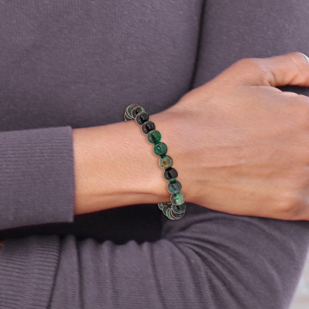 Beaded Stretch Aquatic Agate Bracelet 6.75 inches