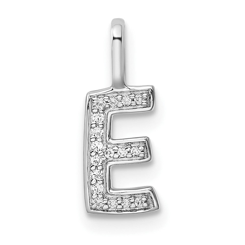 14K White Gold Diamond Letter E Initial Pendant