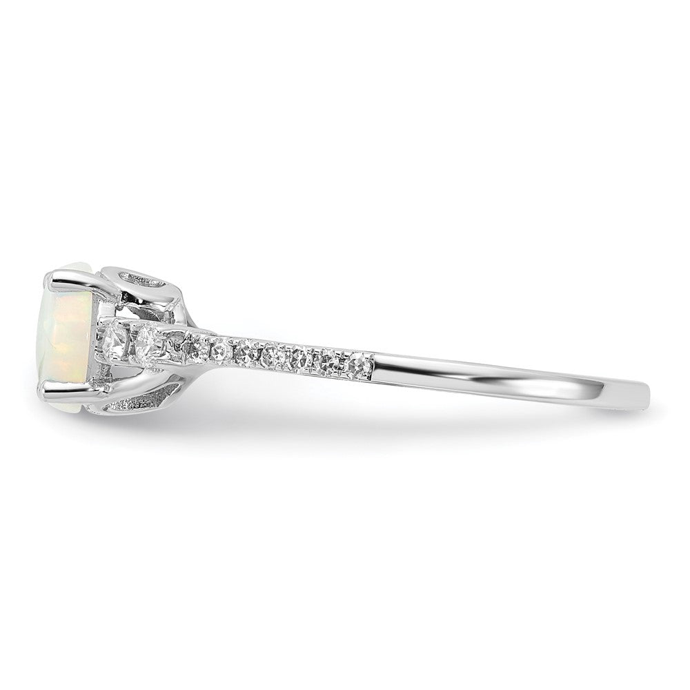 10k White Gold Polished Created Opal & Diamond Ring
