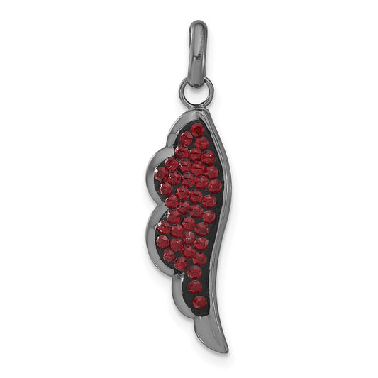Sterling Silver Black Ceramic Red Crystal Wing Pendant
