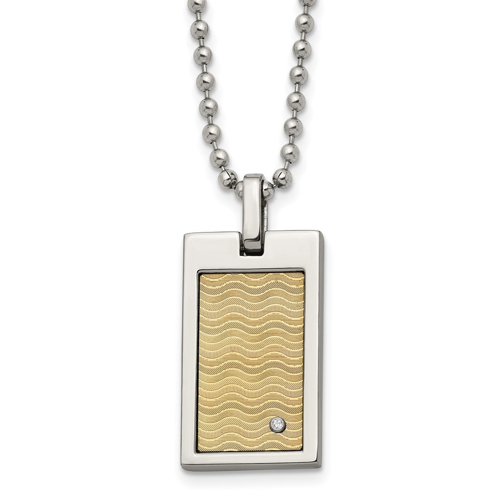 Stainless Steel Brushed & Polished w/18k Gold Accent .01ct. Dia Necklace