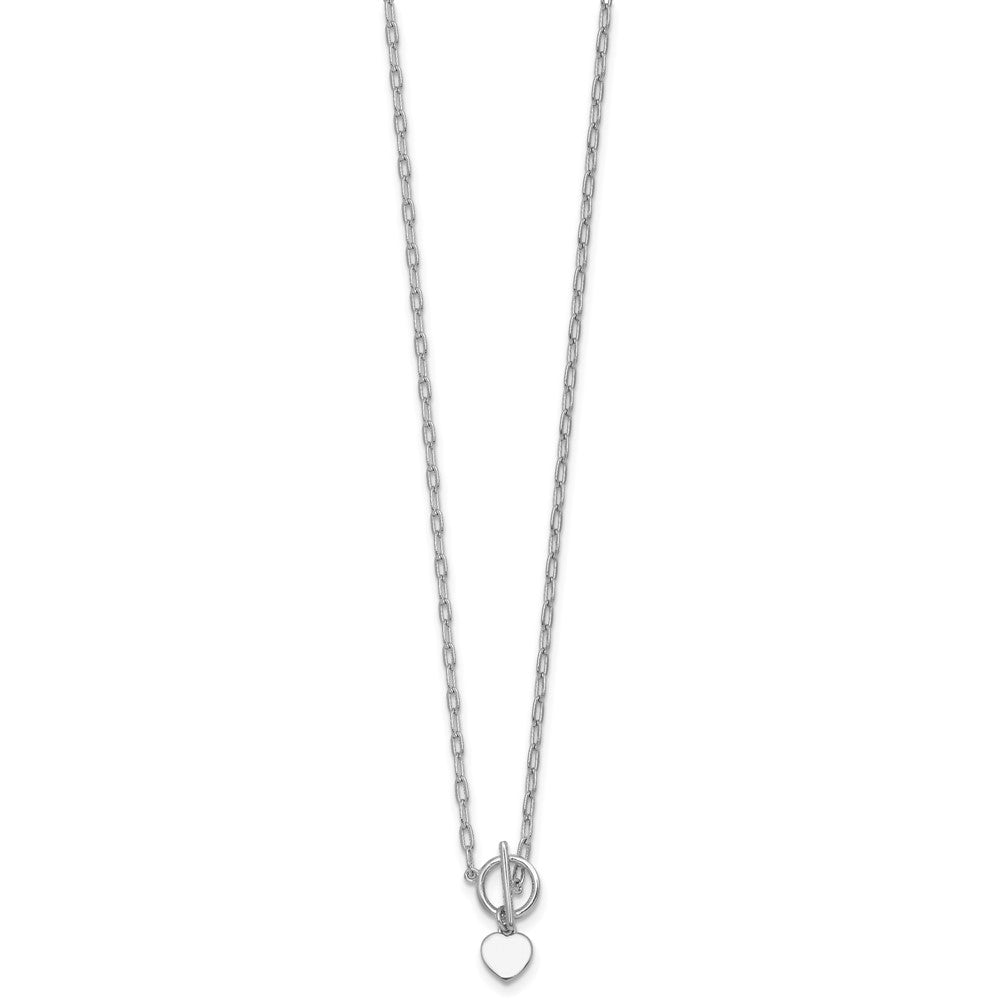 Sterling Silver Rhodium-plated Polished Heart Dangle Paperclip Link 16 Inch with 2 Inch Extension Necklace 16 Inches