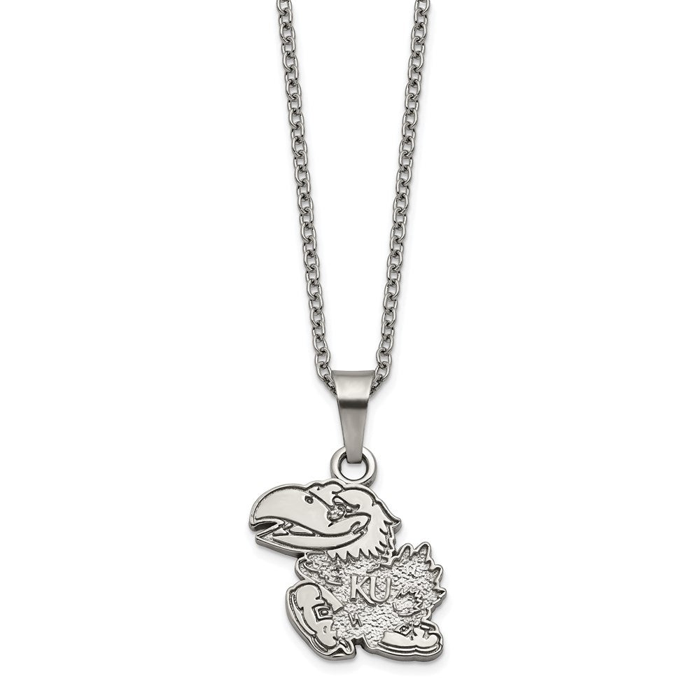 Stainless Steel LogoArt The University of Kansas Jayhawk Pendant 18 inch Necklace with 2 inch Extender QST516UKS