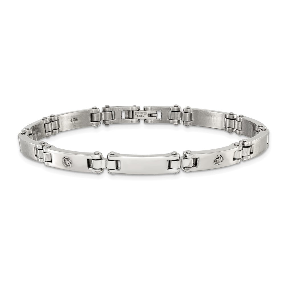 Chisel Stainless Steel Brushed and Polished with 14K White Gold Accent and .02ct Diamond 8.5 inch Bracelet 8.5 inches