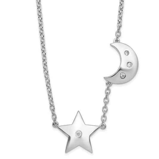 White Ice Sterling Silver Rhodium-plated 18 Inch Diamond Star and Moon Necklace 18 Inches