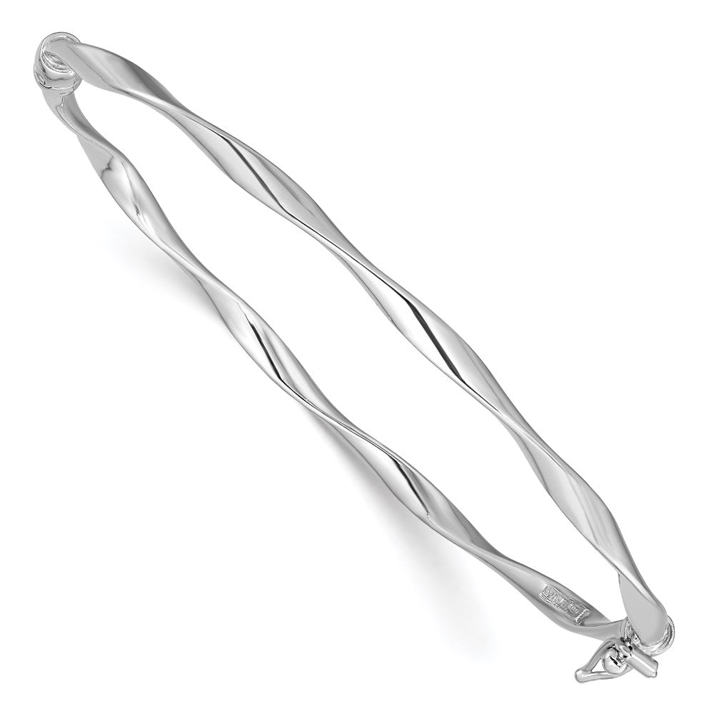 Sterling Silver Rhod-plated Polished 3mm Twisted Hinged Bangle 7 inches