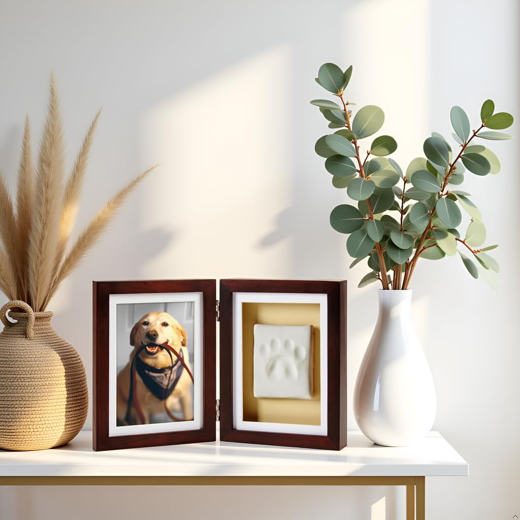 Pearhead Pet Pawprints Wood Tabletop Picture Frame Kit for Dogs and Cats, Brown, 4" x 6"