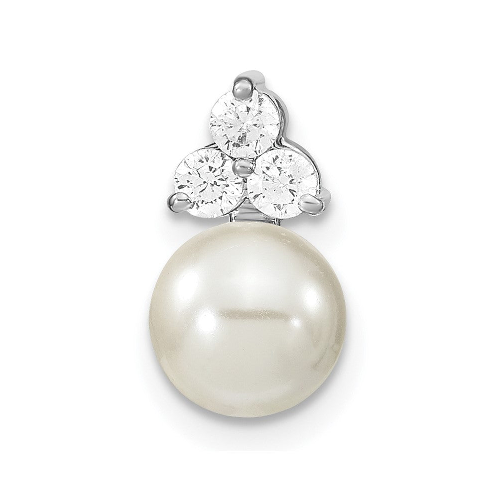 14K White Gold 1/5 carat Lab Grown Diamond VS/SI+ G+ and 7.00 mm Freshwater Cultured Pearl Chain Slide Pendant