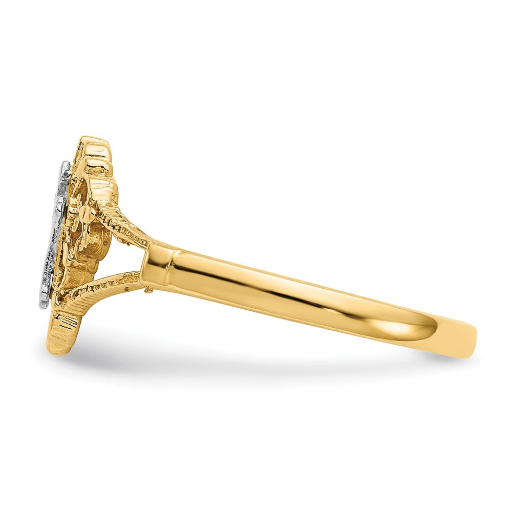 14K Two-tone Diamond Cut Cross Ring Size 7