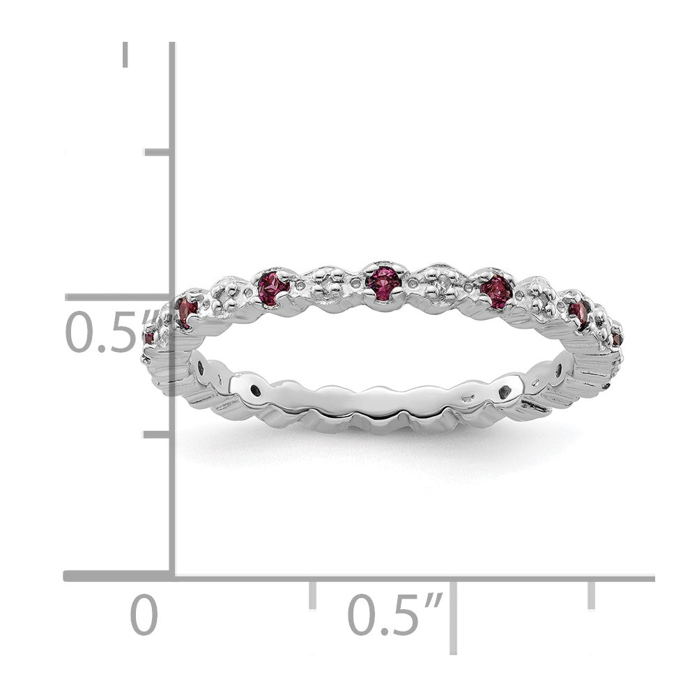 Sterling Silver Stackable Expressions Rhod. Garnet & Diamond Ring Size -9