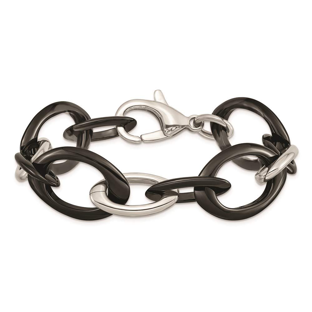 Stainless Steel Polished w/Black Ceramic 8in Bracelet 8 inches