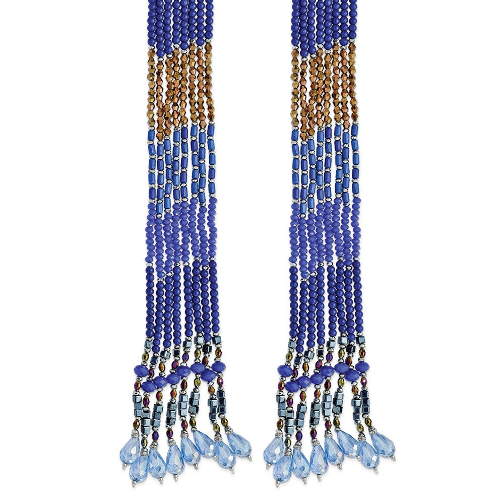 Blue Bronze and Metallic Glass Beads Drape Necklace
