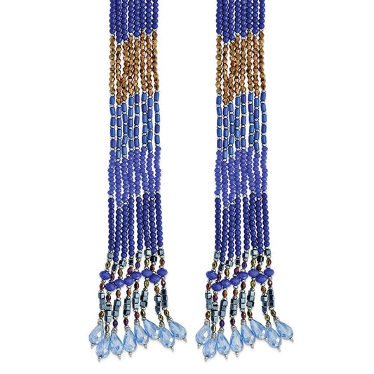 Blue Bronze and Metallic Glass Beads Drape Necklace