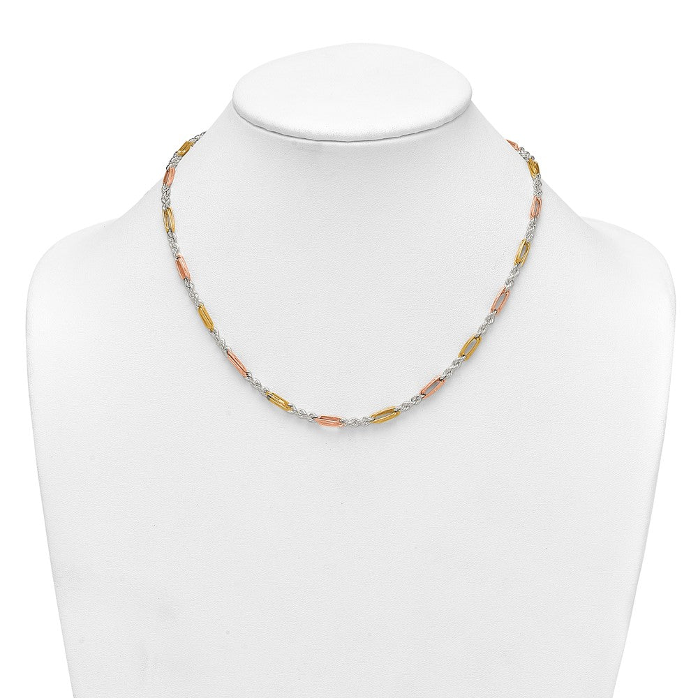 Sterling Silver Rose-tone and Gold-tone Polished 4.0mm Figaro Rope 18 Inch Necklace