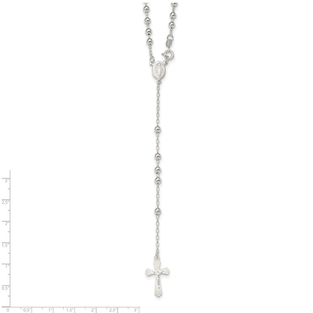 Sterling Silver Polished Bead 18 inch Rosary Necklace 18 Inches