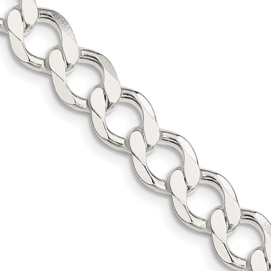 Sterling Silver 8.1mm Semi-solid Flat Curb Chain 20 Inches