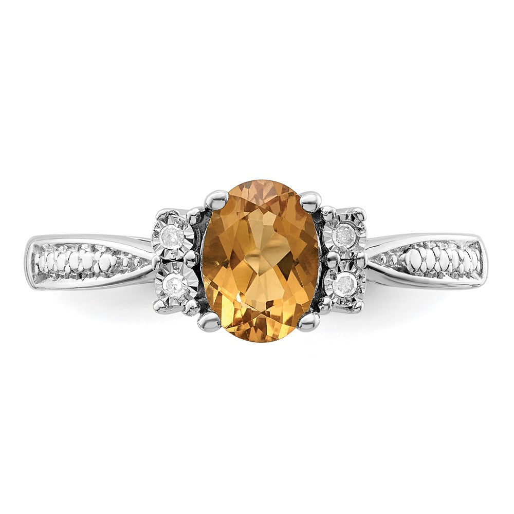 Sterling Silver Rhodium Diam. & Whiskey Quartz Ring