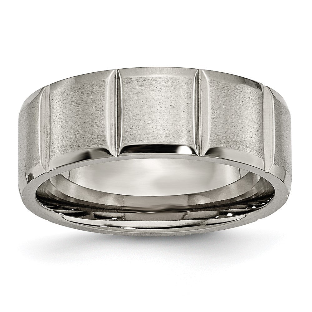 Titanium Satin and Polished 8mm Grooved Band Size - 11.5