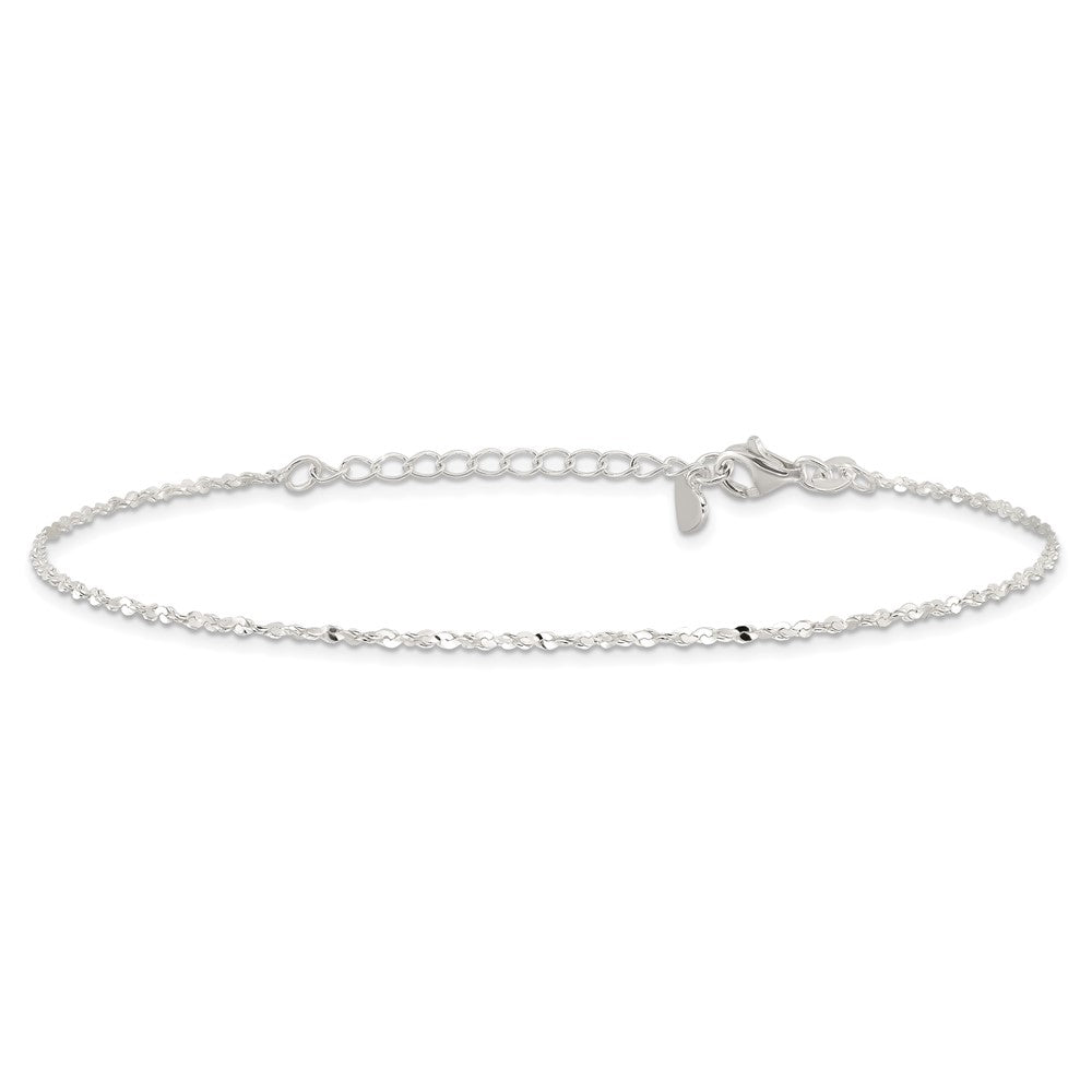 Sterling Silver Twisted Serpentine Heart 9 inch Plus 1.5 inch ext. Anklet 9 inches