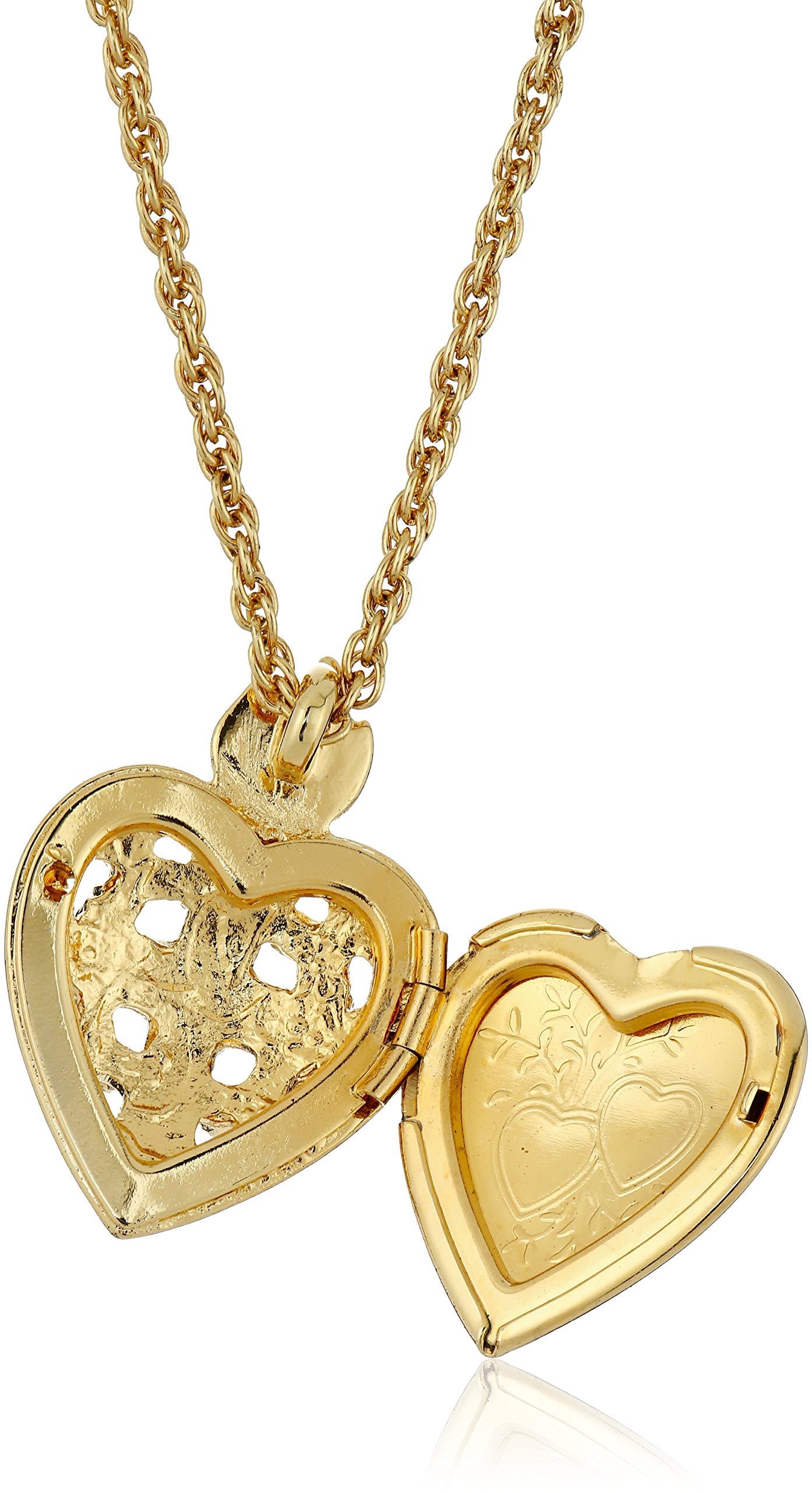 Symbols of Faith "Inspirations" 14k Gold-Dipped Crystal Heart Cross Locket Necklace, 17.5 inches