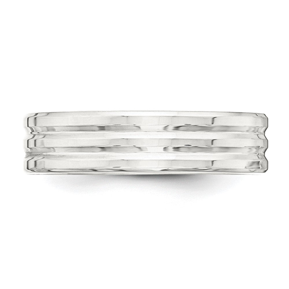 Sterling Silver 6mm Polished Flat Grooved Fancy Band Size 9.5