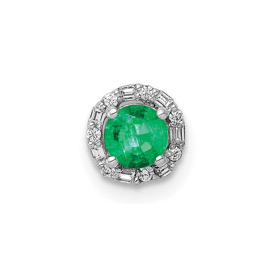 14k White Gold Halo 1/20ct. Diamond and Emerald Chain Slide