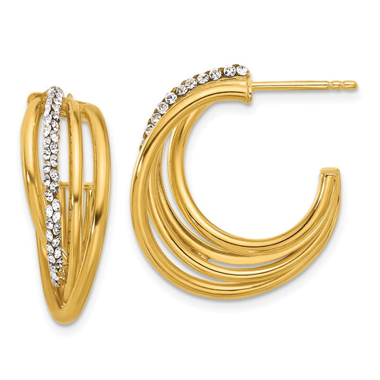 14K Polished Crystal J-Hoop Post Earrings