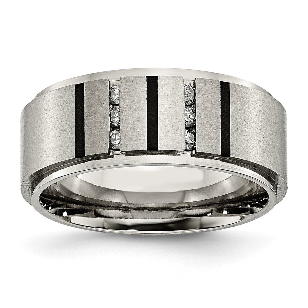 Titanium Polished/Brushed IP-plated 0.15ct. Diamond 9mm Band Size - 13