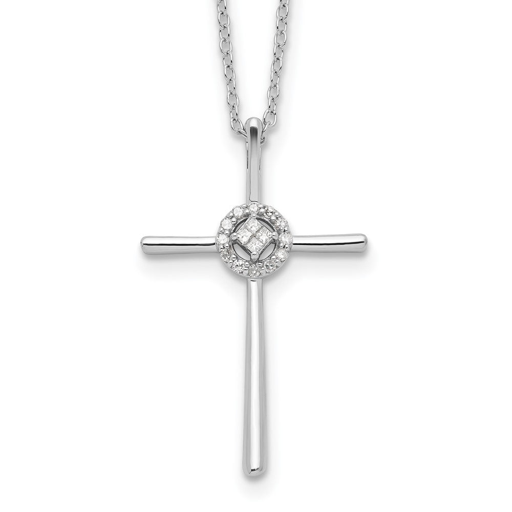 Sterling Silver Diamond Rhodium-plated Eternal Life Cross Necklace 16 Inches