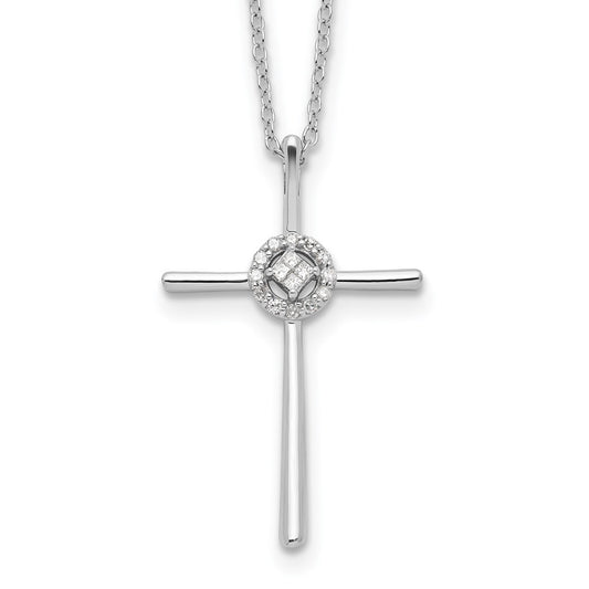 Sterling Silver Diamond Rhodium-plated Eternal Life Cross Necklace 16 Inches